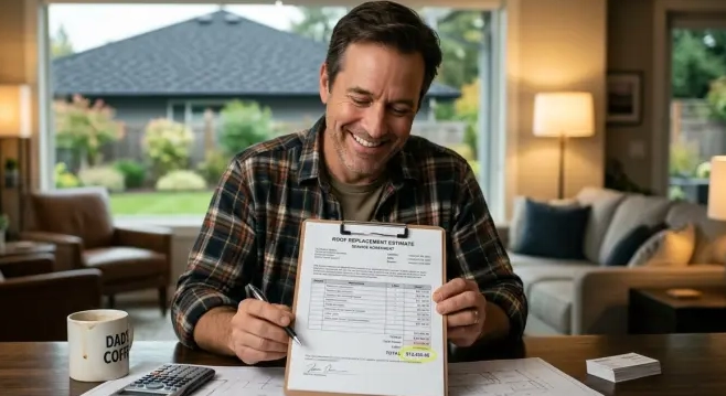 A customer smiling seeing his huge discounted invoice