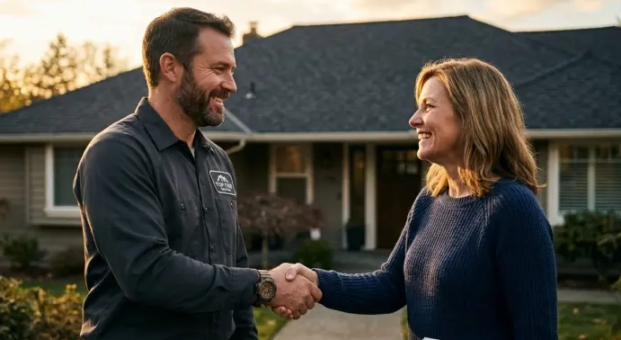 Contractor and customer shaking hands