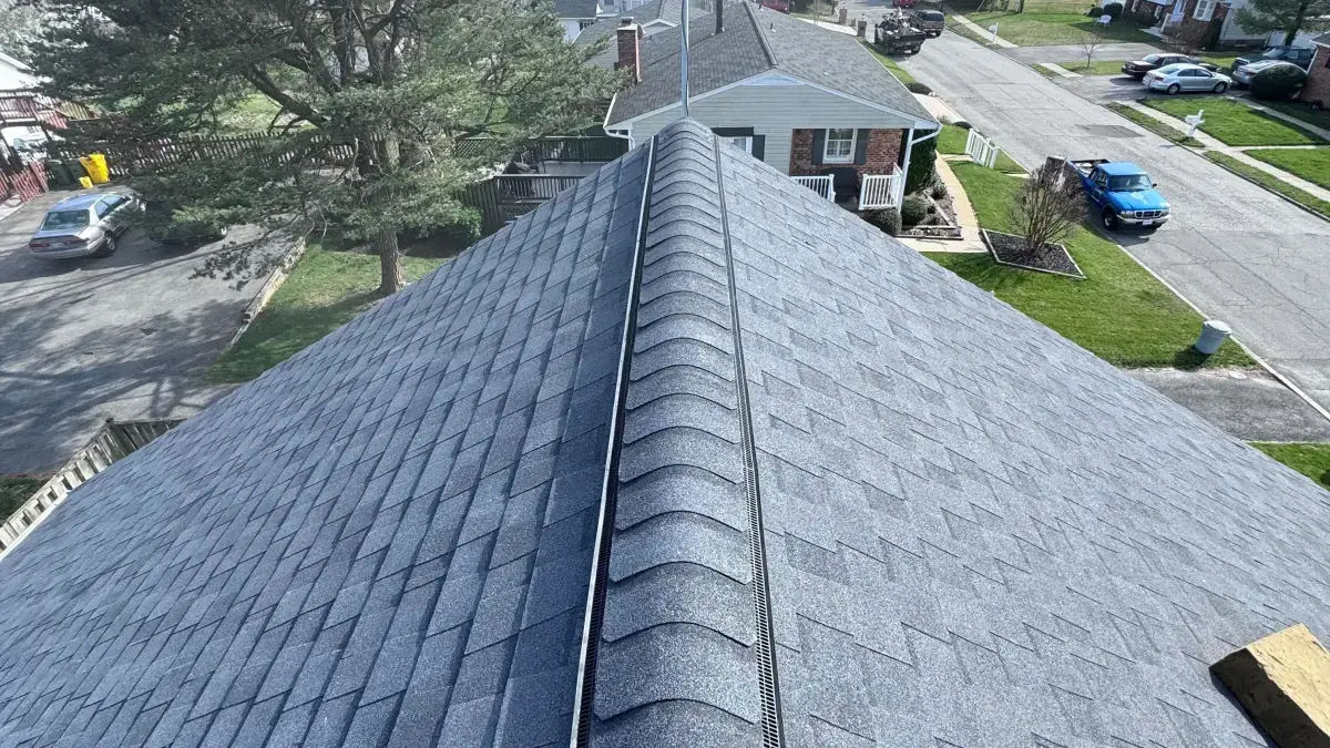 Above view of residential roof with black shingles
