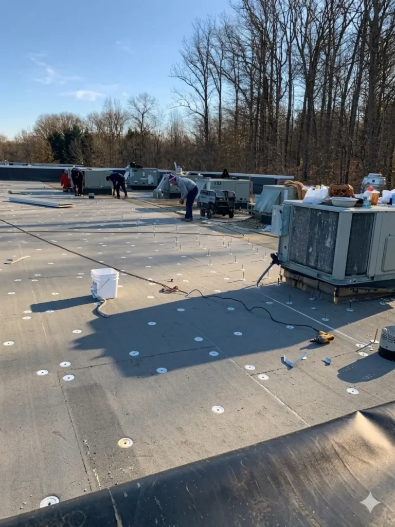 Commercial roof replacement in progress