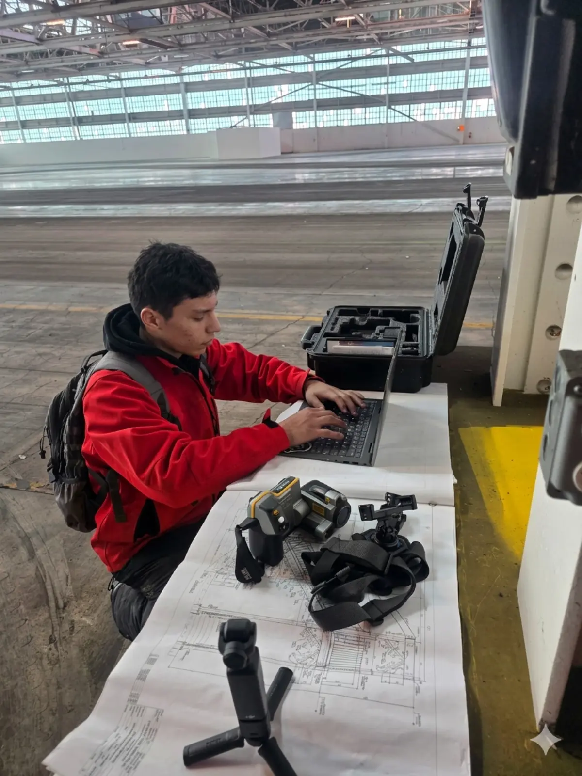 Crew member doing a inspection
