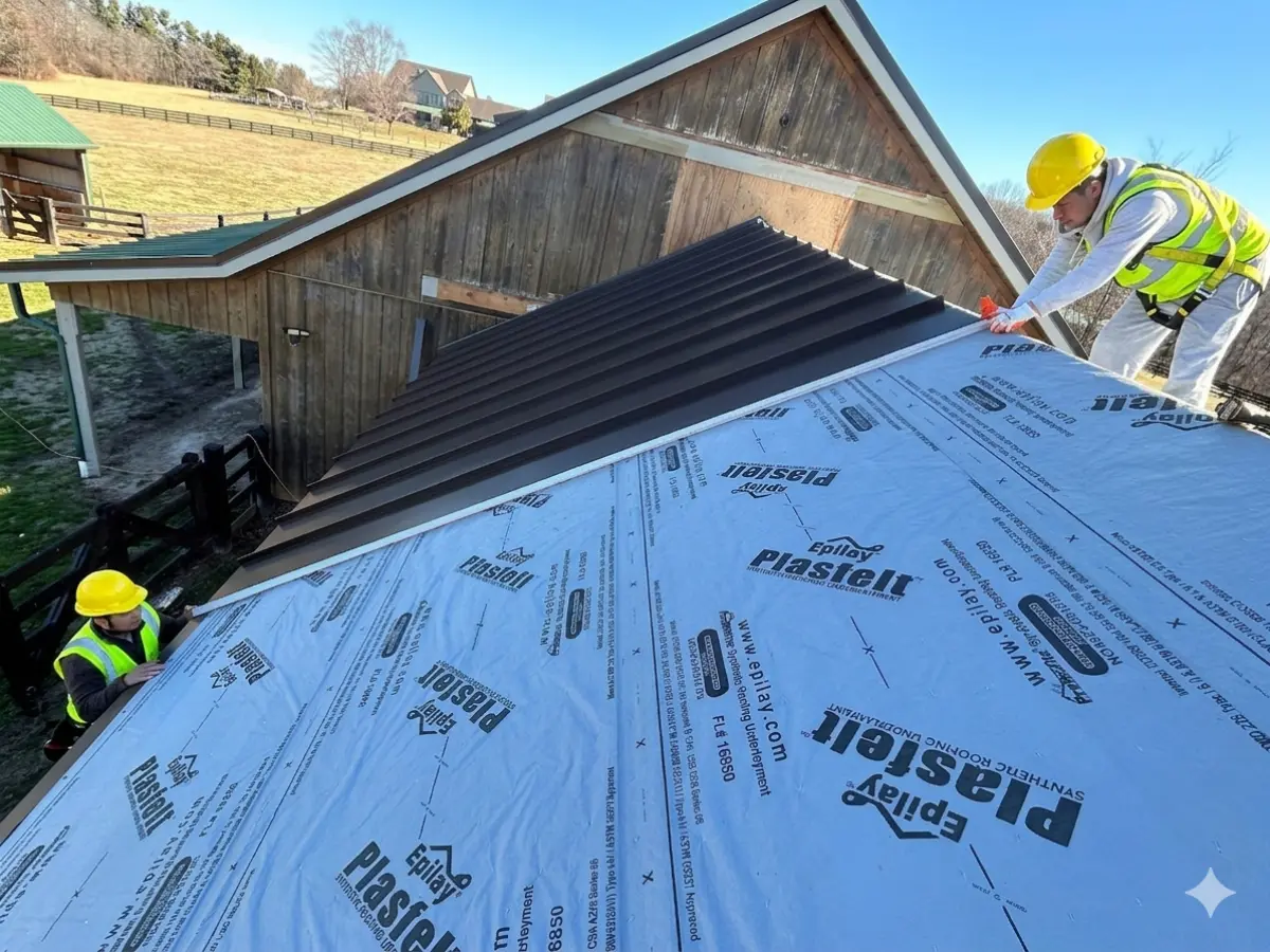 Metal roof replacement in progress